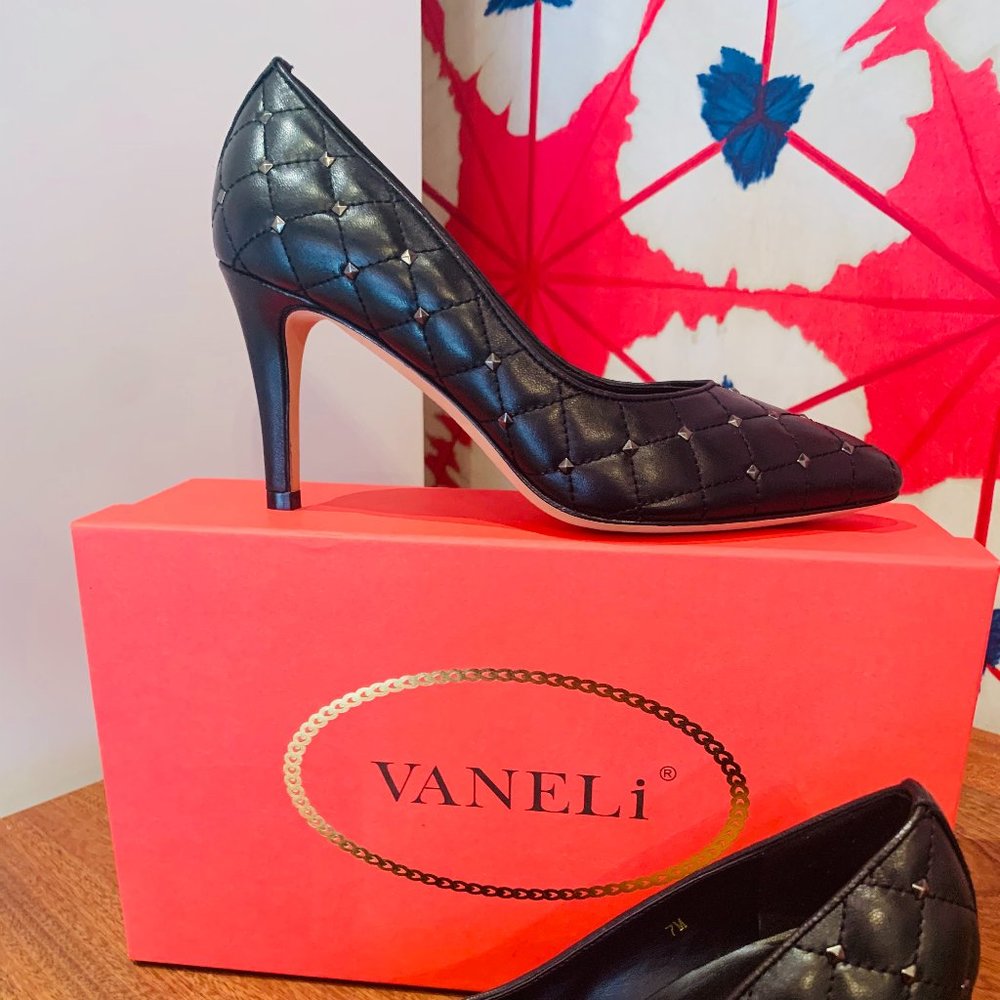 Vaneli Black Leather Heels